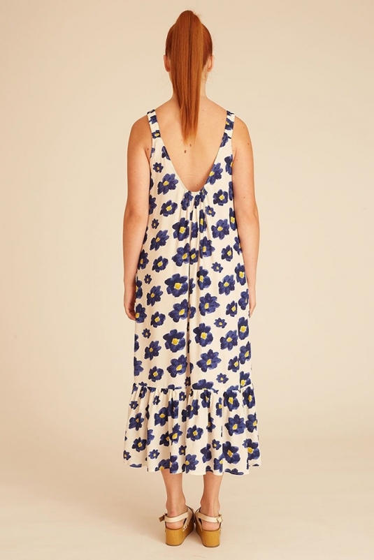VESTIDO MIDI FLORES AZULES PEPALOVES