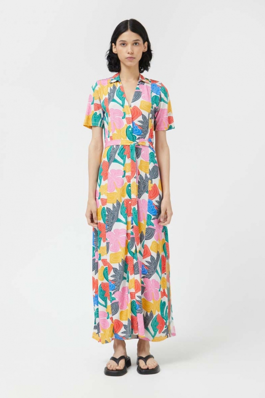 VESTIDO MIDI CAMISERO FLORES ABSTRACTAS COMPAÑÍA FANTÁSTICA