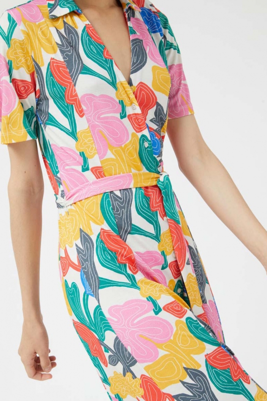 VESTIDO MIDI CAMISERO FLORES ABSTRACTAS COMPAÑÍA FANTÁSTICA