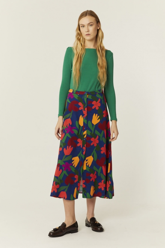 FALDA MIDI FLORES BOUQUET PEPALOVES