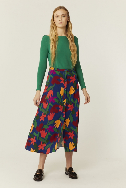 FALDA MIDI FLORES BOUQUET PEPALOVES