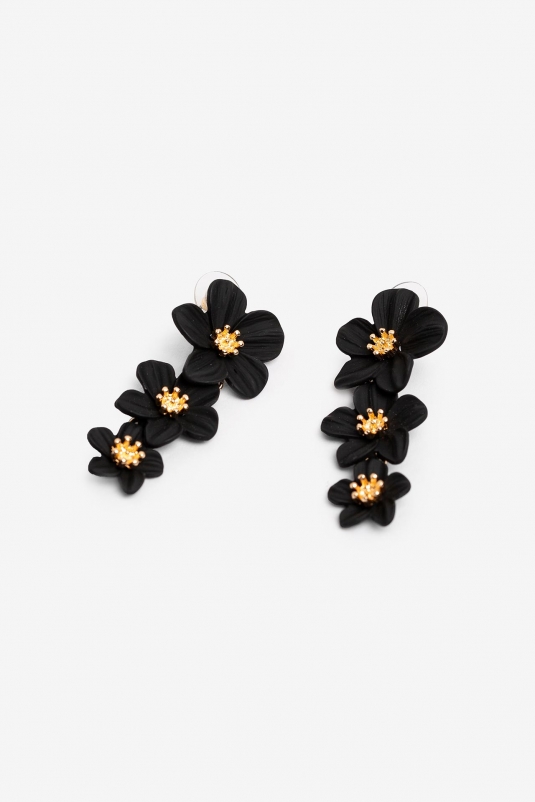 PENDIENTES FLOR NEGRA TRIPLE