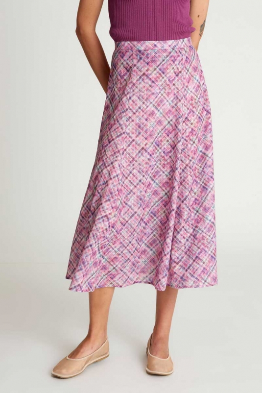 FALDA MIDI CUADRO LILA ROSA WILDPONY