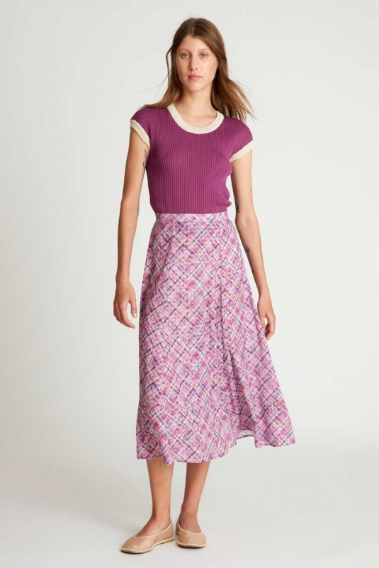 FALDA MIDI CUADRO LILA ROSA WILDPONY