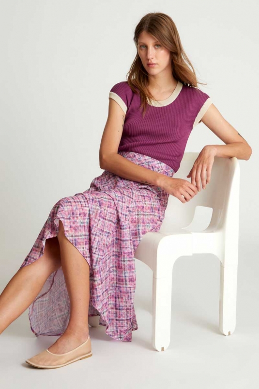 FALDA MIDI CUADRO LILA ROSA WILDPONY