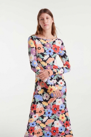 VESTIDO FLORES GRANDES MIDI COMPAÑÍA FANTÁSTICA