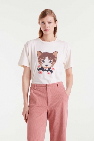 CAMISETA GATO FLOR CORAZÓN COMPAÑÍA FÁNTASTICA