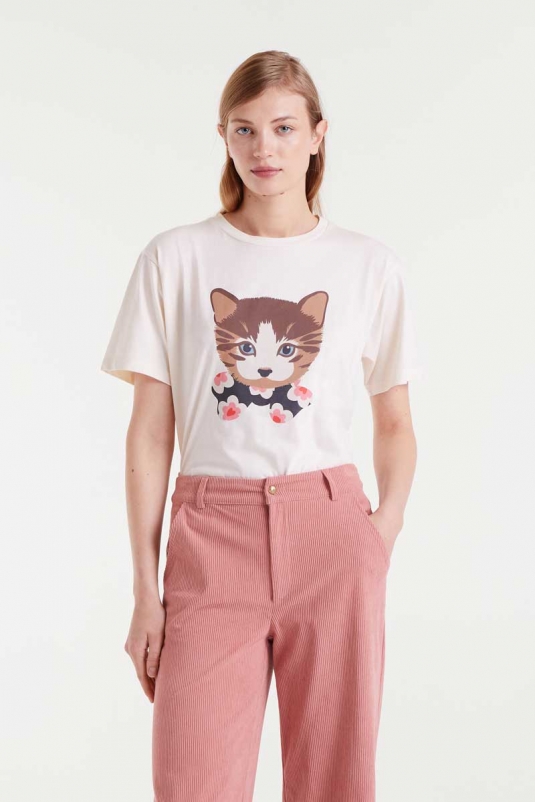 CAMISETA GATO FLOR CORAZÓN COMPAÑÍA FÁNTASTICA