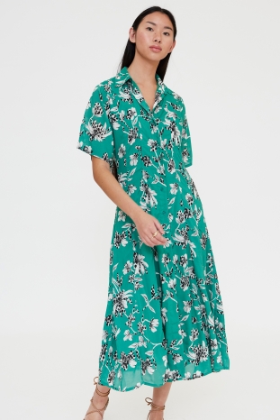 VESTIDO MIDI VERDE GERBERAS WILDPONY