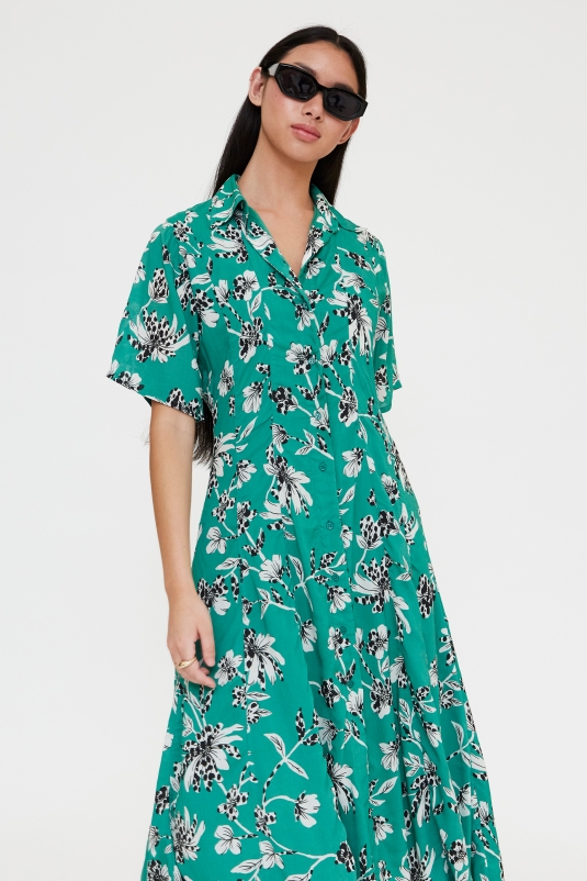 VESTIDO MIDI VERDE GERBERAS WILDPONY