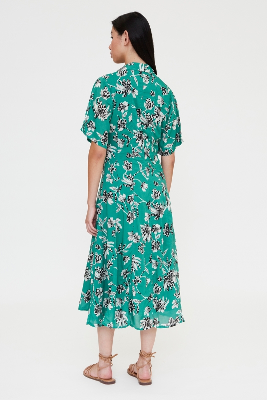 VESTIDO MIDI VERDE GERBERAS WILDPONY
