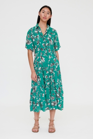 VESTIDO MIDI VERDE GERBERAS WILDPONY