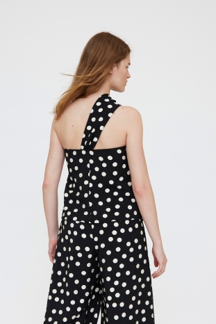 TOP ASIMETRICO NEGRO LUNARES BLANCOS WILDPONY