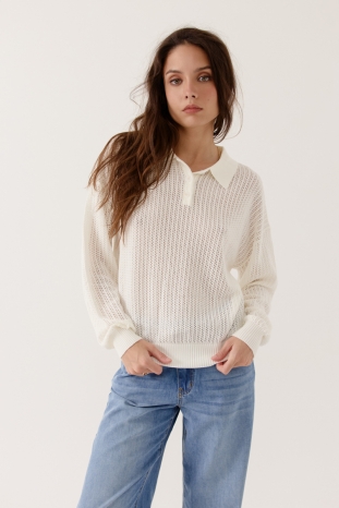 TOP POLO CALADO BLANCO CLEOLA ARTLOVE