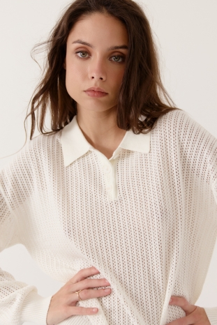 TOP POLO CALADO BLANCO CLEOLA ARTLOVE