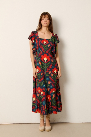 VESTIDO BEATRICE AZUL CASTAÑO DE INDIAS