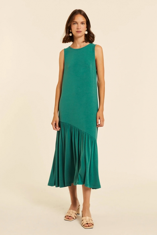 VESTIDO VERDE VOLANTE ASIMÉTRICO PEPALOVES