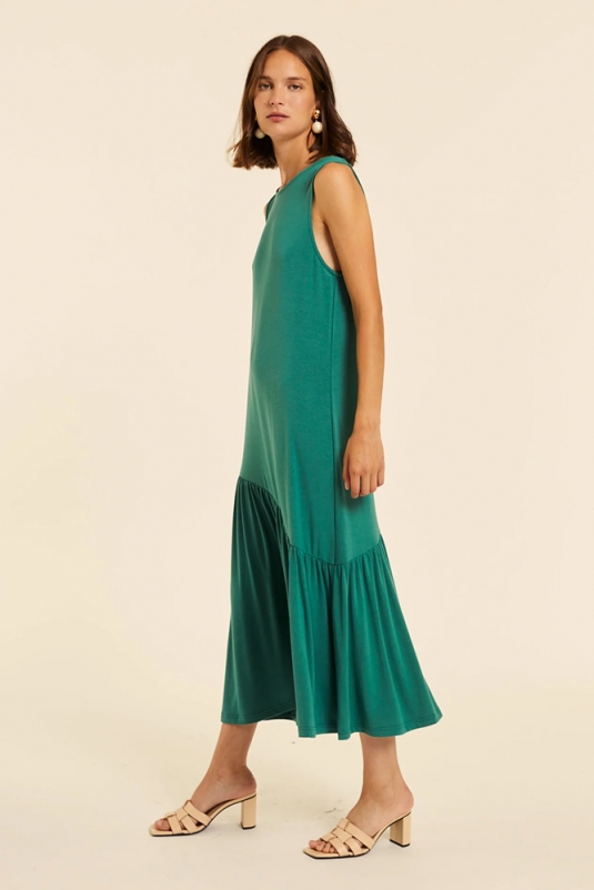 VESTIDO VERDE VOLANTE ASIMÉTRICO PEPALOVES