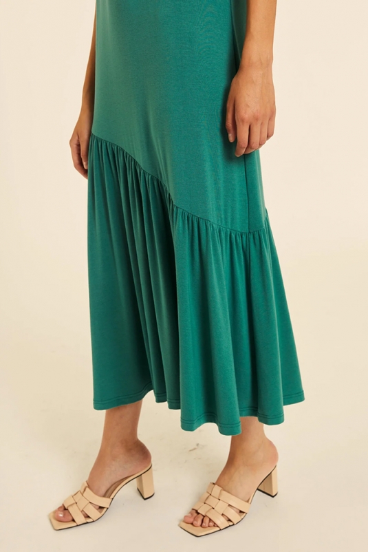 VESTIDO VERDE VOLANTE ASIMÉTRICO PEPALOVES