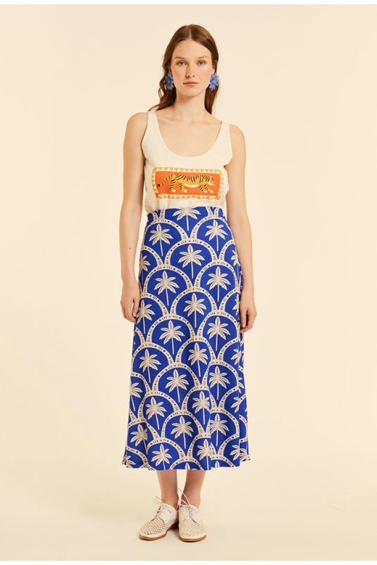 FALDA MIDI AZUL PALMERAS CASABLANCA PEPALOVES