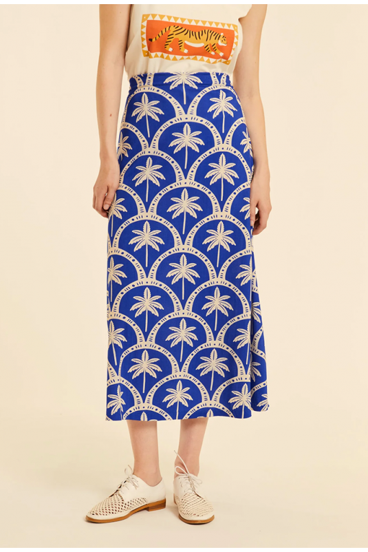 FALDA MIDI AZUL PALMERAS CASABLANCA PEPALOVES