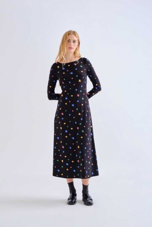 VESTIDO MIDI NEGRO CORAZONES COMPAÑÍA FANTÁSTICA