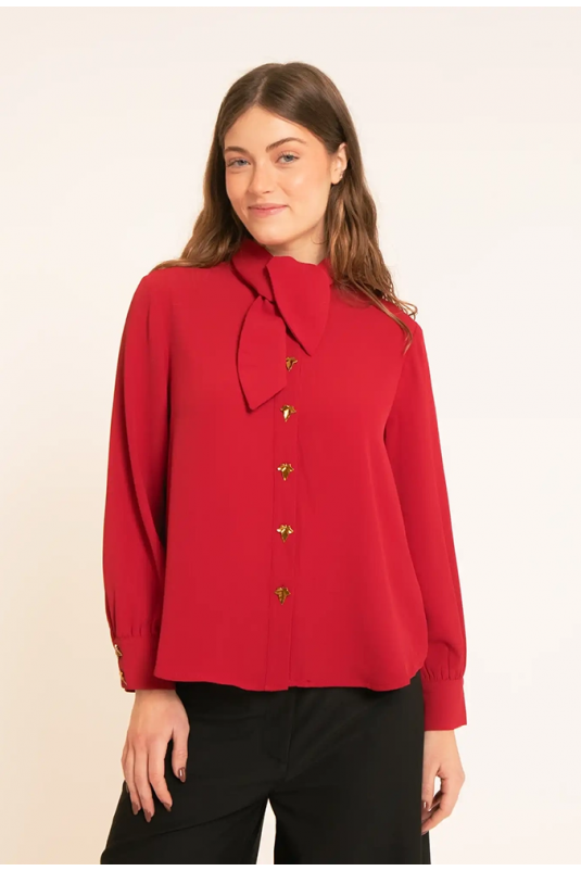 CAMISA ROJA BRUNA BOTONES HOJA PEPALOVES