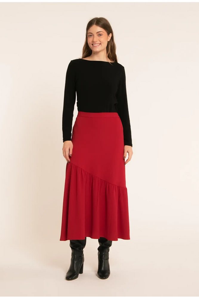 FALDA ROJA MIDI VOLANTE PEPALOVES