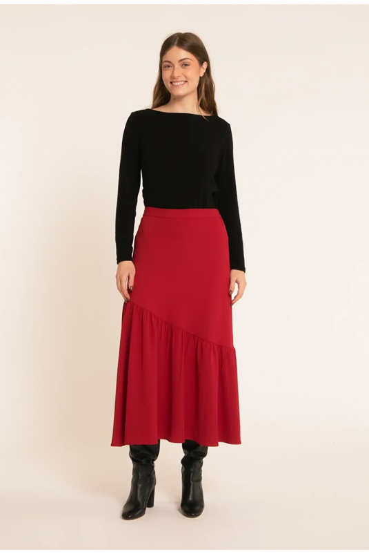 FALDA ROJA MIDI VOLANTE PEPALOVES