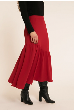 FALDA ROJA MIDI VOLANTE PEPALOVES