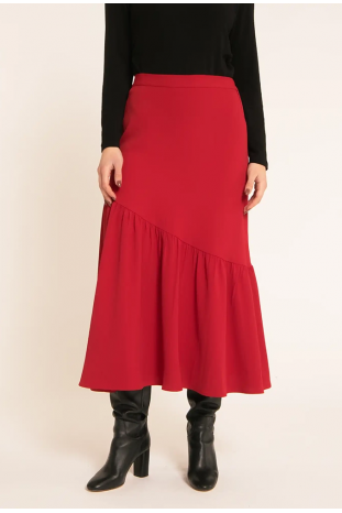 FALDA ROJA MIDI VOLANTE PEPALOVES