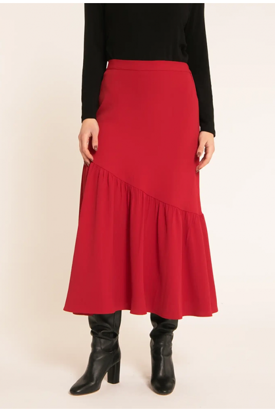 FALDA ROJA MIDI VOLANTE PEPALOVES
