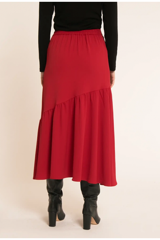 FALDA ROJA MIDI VOLANTE PEPALOVES