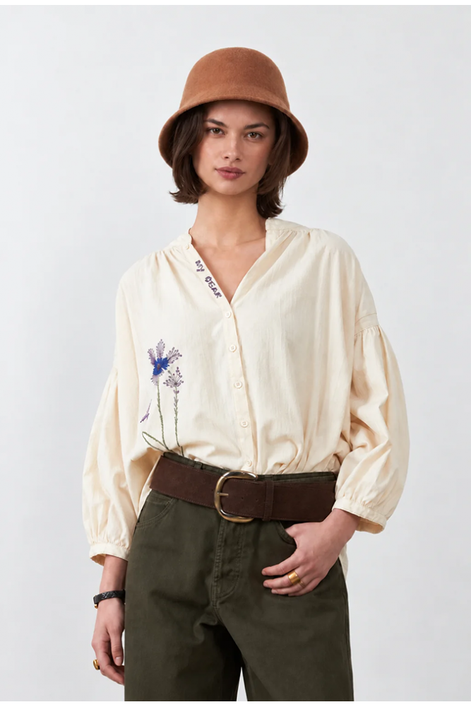 BLUSA BEIGE FLOR BORDADA DANIELLE ORFEO