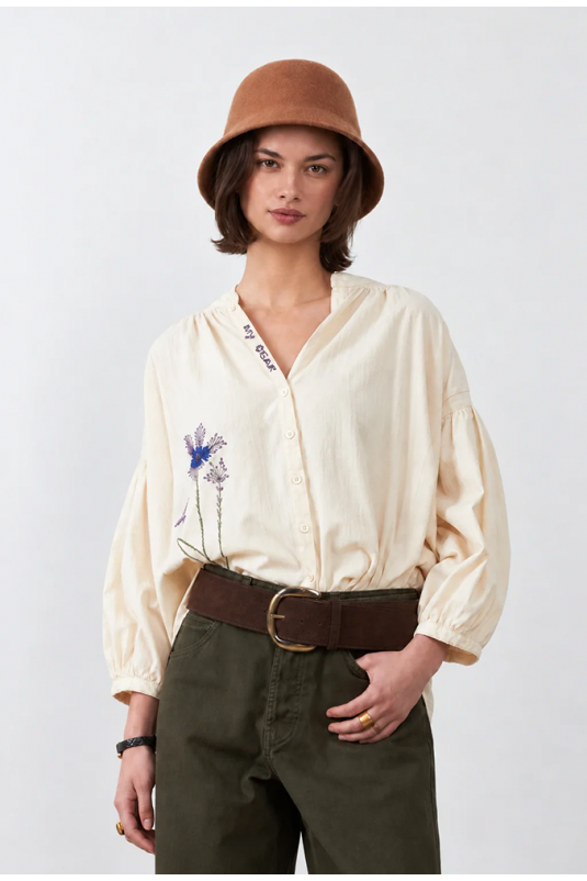 BLUSA BEIGE FLOR BORDADA DANIELLE ORFEO