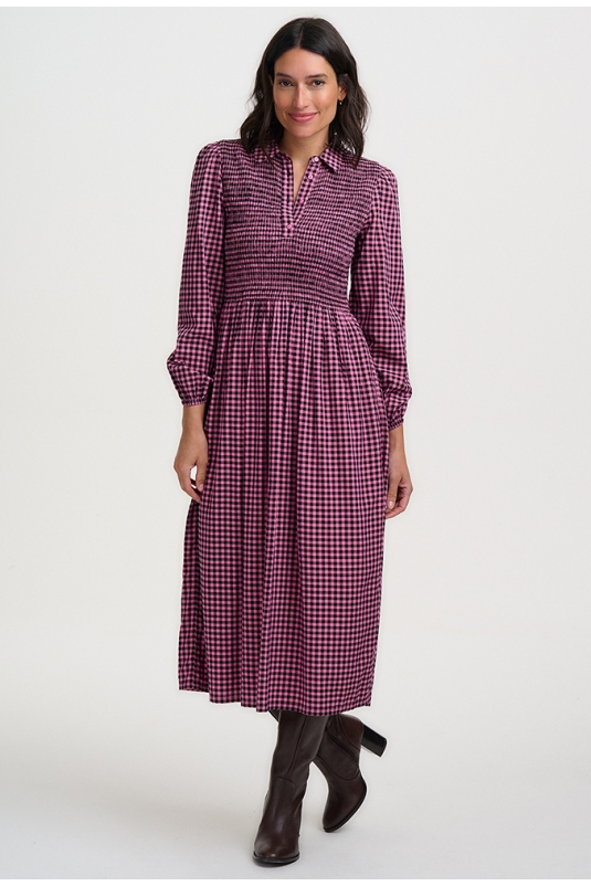 VESTIDO DIANA CUADROS ROSAS MIDI SUGARHILL BRIGHTON LA BOHEME