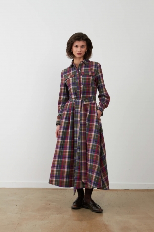 VESTIDO TARTÁN CUADROS MORADO ORFEO