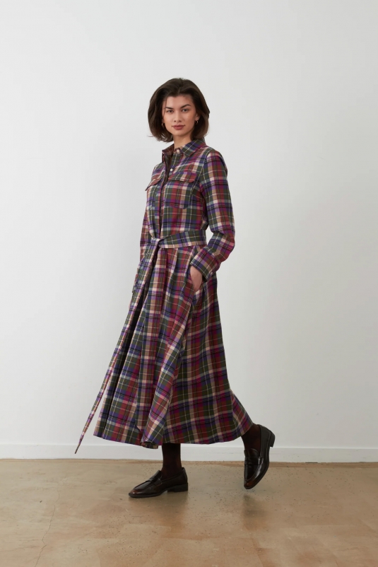 VESTIDO TARTÁN CUADROS MORADO ORFEO